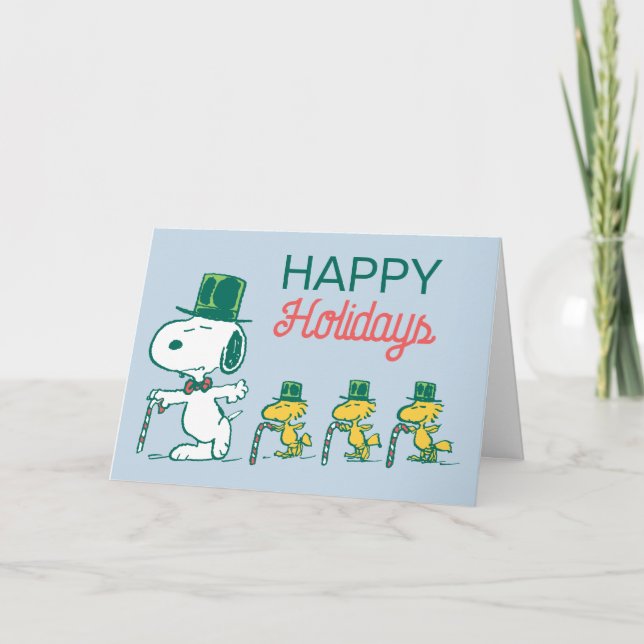 Snoopy Top Hat Peppermint Candy Holiday Card (Front)