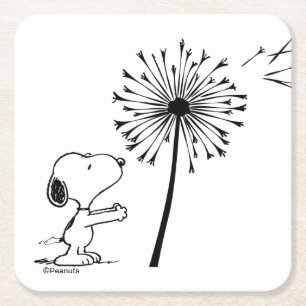 Snoopy With Dandelion Square Paper Coaster