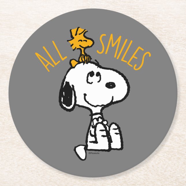 Snoopy & Woodstock - All Smiles Round Paper Coaster (Front)