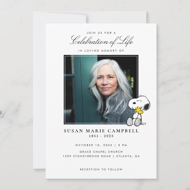 Snoopy & Woodstock Celebration of Life with Photo Invitation (Front)