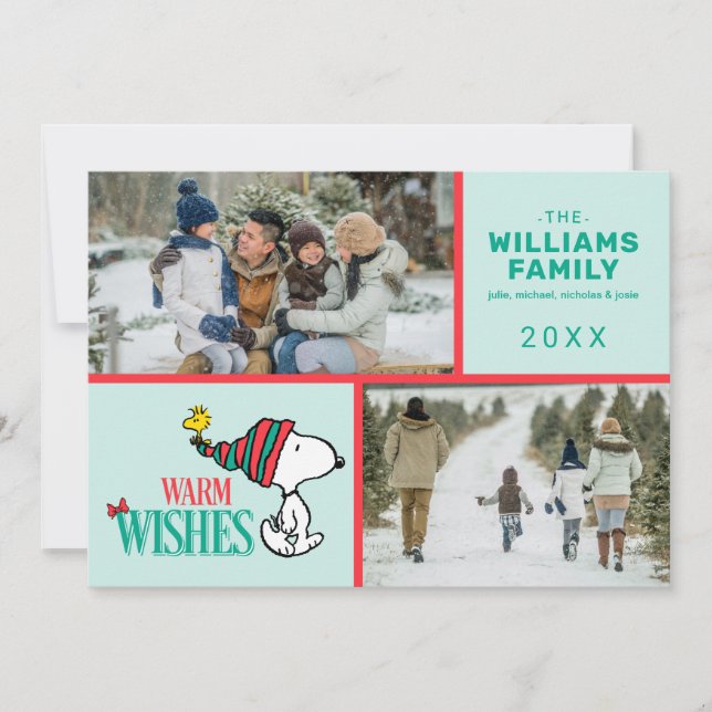 Snoopy & Woodstock Christmas Family Photo Collage Holiday Card (Front)