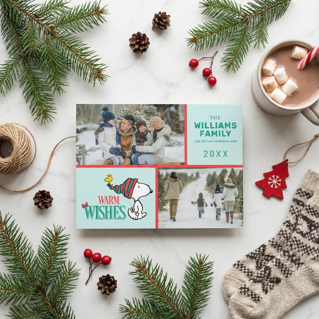 Snoopy & Woodstock Christmas Family Photo Collage Holiday Card (Creator Uploaded)