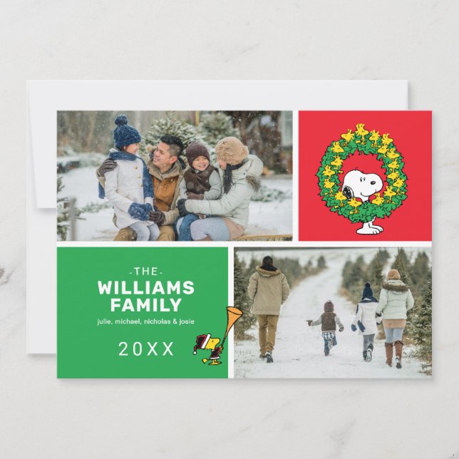 Snoopy & Woodstock Christmas Family Photo Collage Holiday Card (Front)