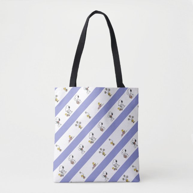Snoopy & Woodstock Easter Stripe Pattern Tote Bag (Front)