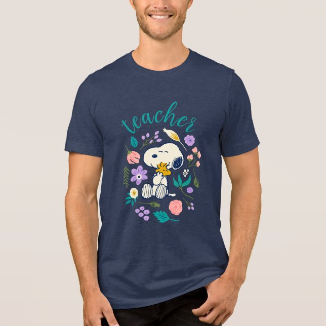 Snoopy & Woodstock Flower Hug Teacher Tri-Blend Shirt (Front)