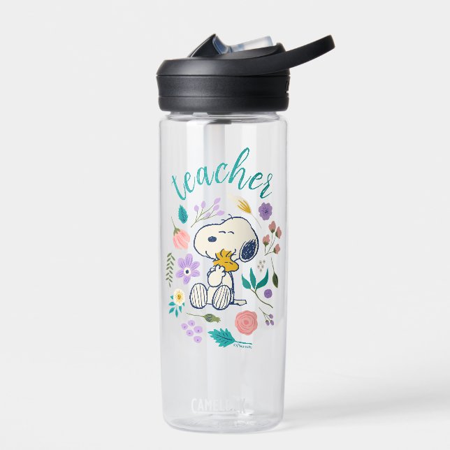 Snoopy & Woodstock Flower Hug Teacher Water Bottle (Left)