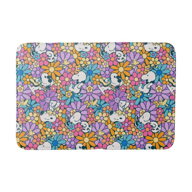 Snoopy & Woodstock Flower Pattern Bath Mat (Front)