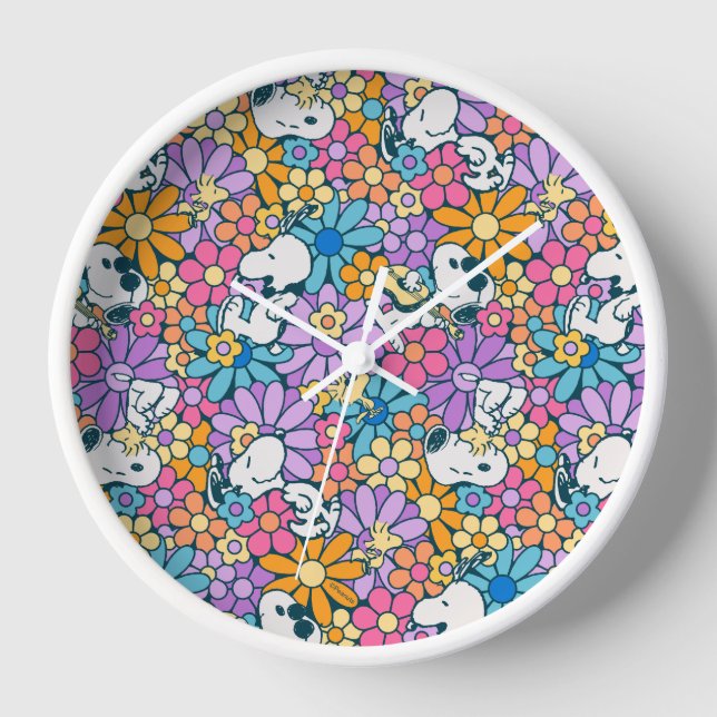 Snoopy & Woodstock Flower Pattern Clock (Front)