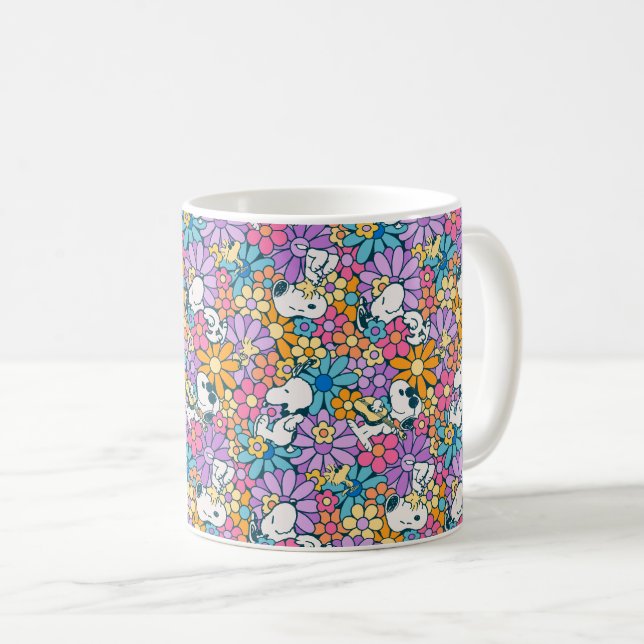 Snoopy & Woodstock Flower Pattern Coffee Mug (Front Right)