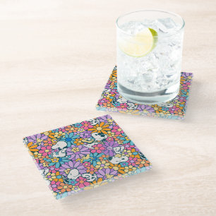 Snoopy & Woodstock Flower Pattern Glass Coaster