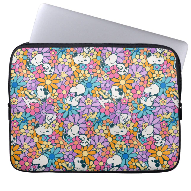 Snoopy & Woodstock Flower Pattern Laptop Sleeve | Zazzle