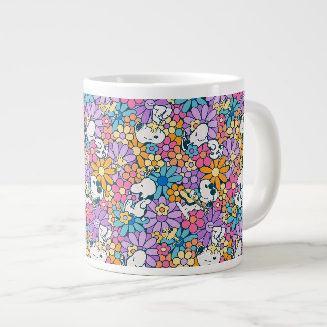 Snoopy & Woodstock Flower Pattern Large Coffee Mug (Front Right)