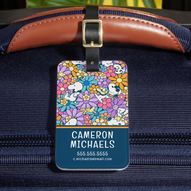Snoopy & Woodstock Flower Pattern Luggage Tag (Front Insitu 2)