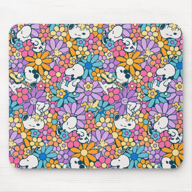 Snoopy & Woodstock Flower Pattern Mouse Mat (Front)