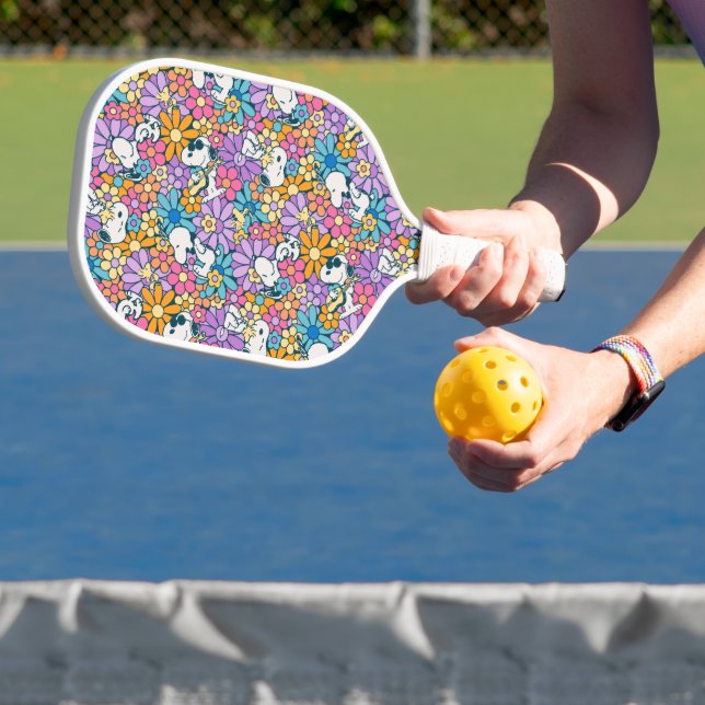 Snoopy & Woodstock Flower Pattern Pickleball Paddle (Insitu)