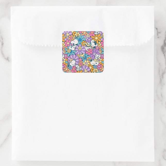 Snoopy & Woodstock Flower Pattern Square Sticker (Bag)