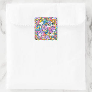 Snoopy & Woodstock Flower Pattern Square Sticker