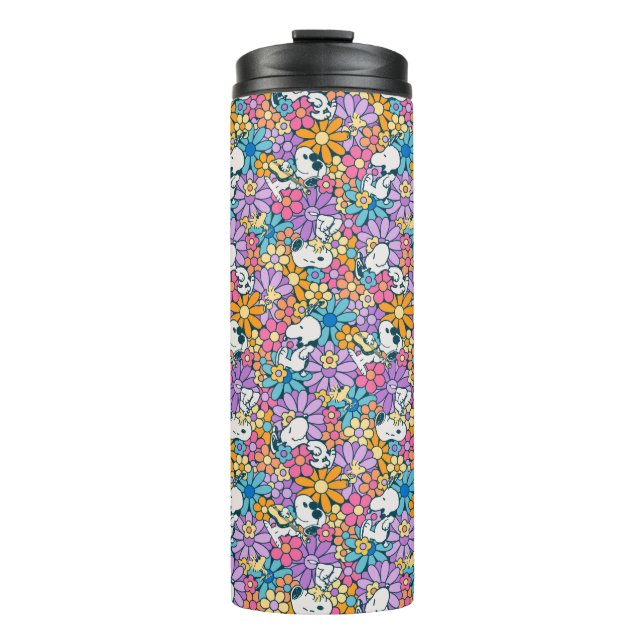 Snoopy & Woodstock Flower Pattern Thermal Tumbler (Front)