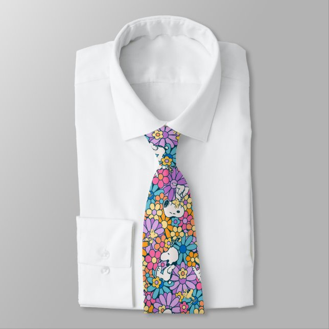 Snoopy & Woodstock Flower Pattern Tie (Tied)