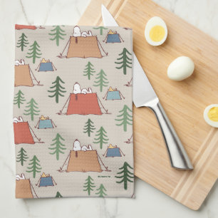 Snoopy & Woodstock Go Camping Pattern Tea Towel