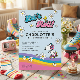 Snoopy & Woodstock - Groovy Roller Skate Birthday Invitation