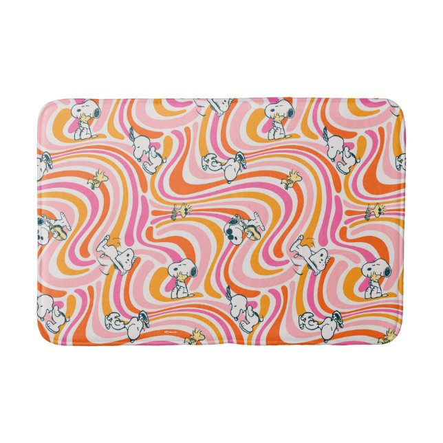 Snoopy & Woodstock Groovy Vibes Orange Pattern Bath Mat (Front)