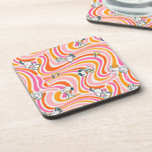 Snoopy & Woodstock Groovy Vibes Orange Pattern Coaster