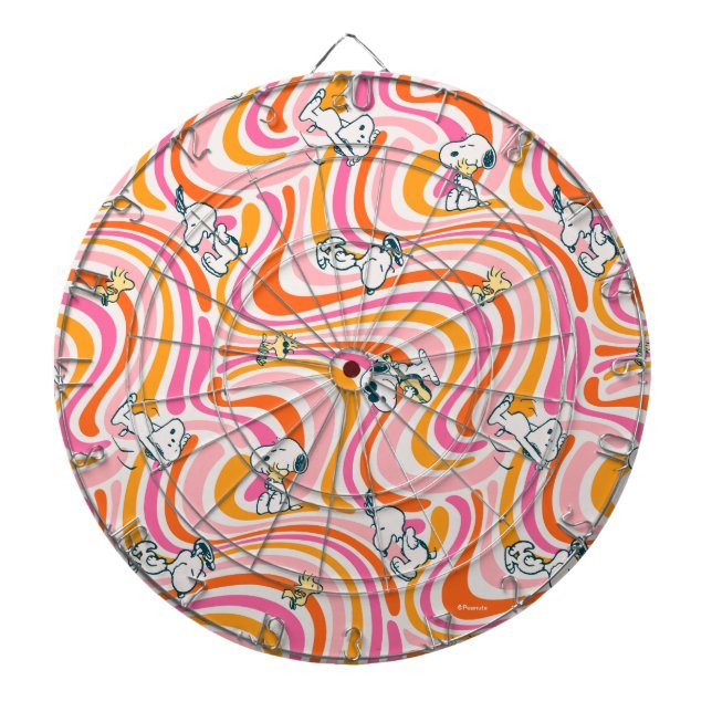 Snoopy & Woodstock Groovy Vibes Orange Pattern Dartboard (Front)