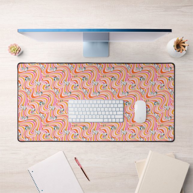 Snoopy & Woodstock Groovy Vibes Orange Pattern Desk Mat (Office 1)