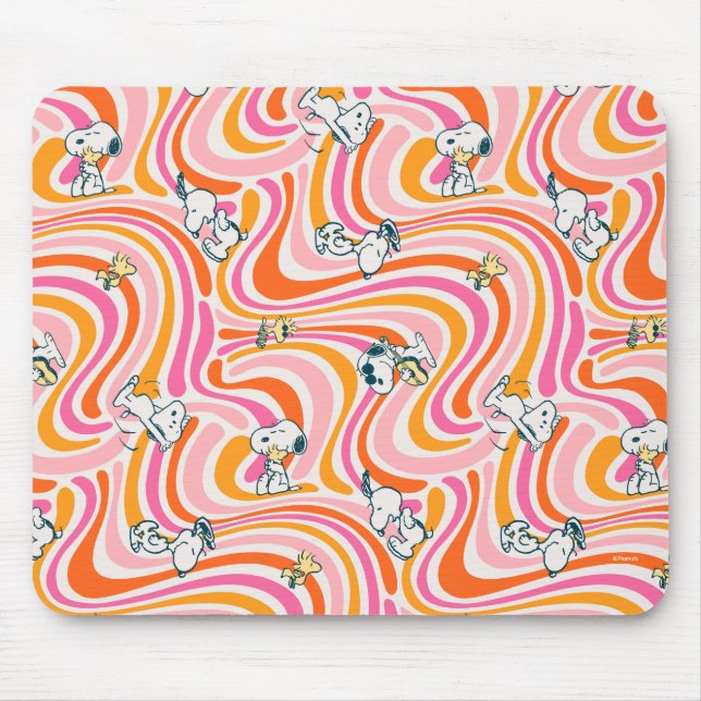 Snoopy & Woodstock Groovy Vibes Orange Pattern Mouse Mat (Front)