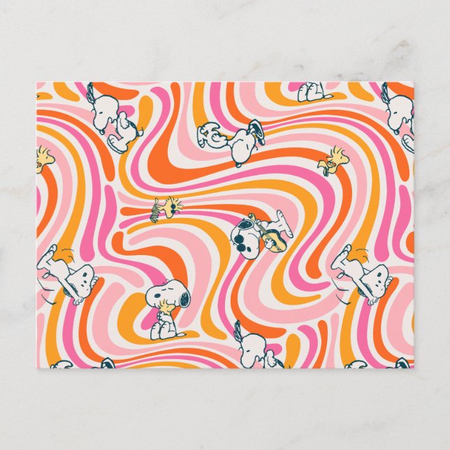 Snoopy & Woodstock Groovy Vibes Orange Pattern Postcard (Front)