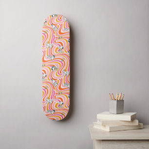 Snoopy & Woodstock Groovy Vibes Orange Pattern Skateboard