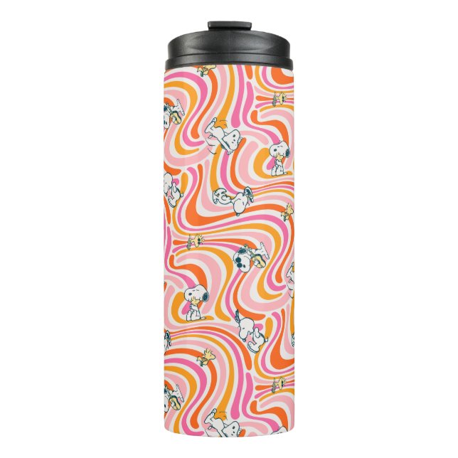 Snoopy & Woodstock Groovy Vibes Orange Pattern Thermal Tumbler (Front)