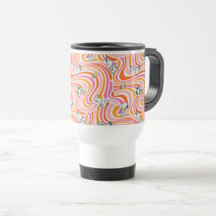 Snoopy & Woodstock Groovy Vibes Orange Pattern Travel Mug