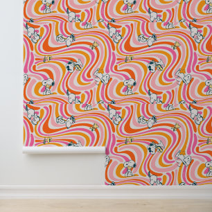 Snoopy & Woodstock Groovy Vibes Orange Pattern Wallpaper