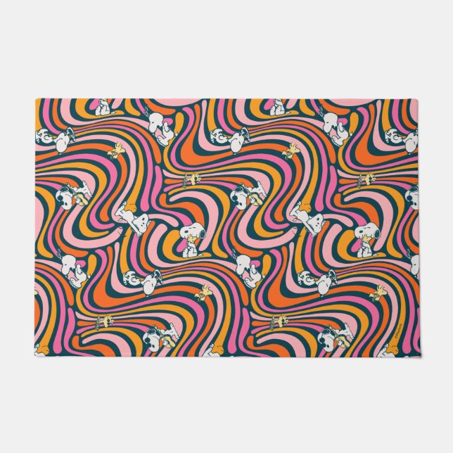 Snoopy & Woodstock Groovy Vibes Purple Pattern Doormat (Front)