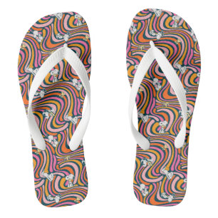 Snoopy & Woodstock Groovy Vibes Purple Pattern Flip Flops