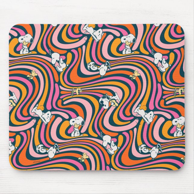 Snoopy & Woodstock Groovy Vibes Purple Pattern Mouse Mat (Front)