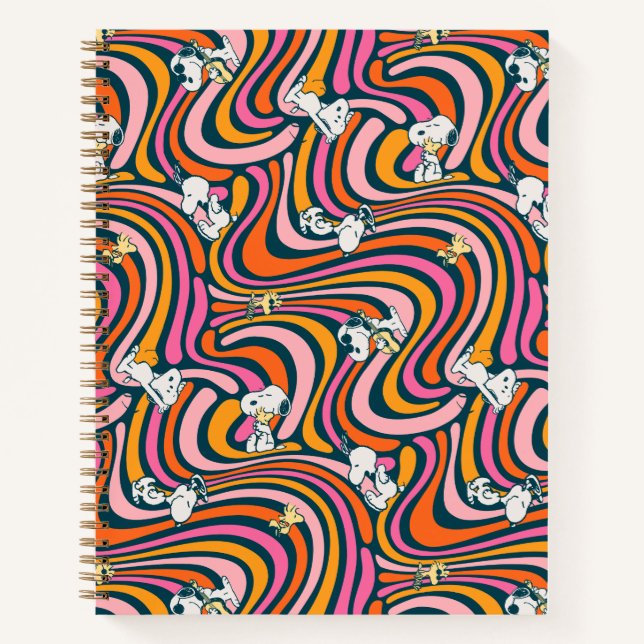 Snoopy & Woodstock Groovy Vibes Purple Pattern Notebook (Front)