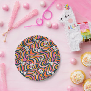 Snoopy & Woodstock Groovy Vibes Purple Pattern Paper Plate