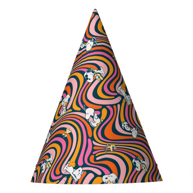 Snoopy & Woodstock Groovy Vibes Purple Pattern Party Hat (Front)
