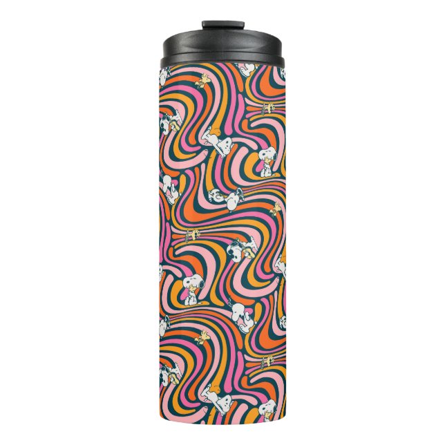Snoopy & Woodstock Groovy Vibes Purple Pattern Thermal Tumbler (Front)