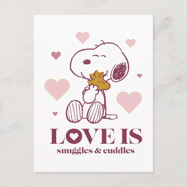 Snoopy & Woodstock - Love is Snuggles & Cuddles Postcard (Front)