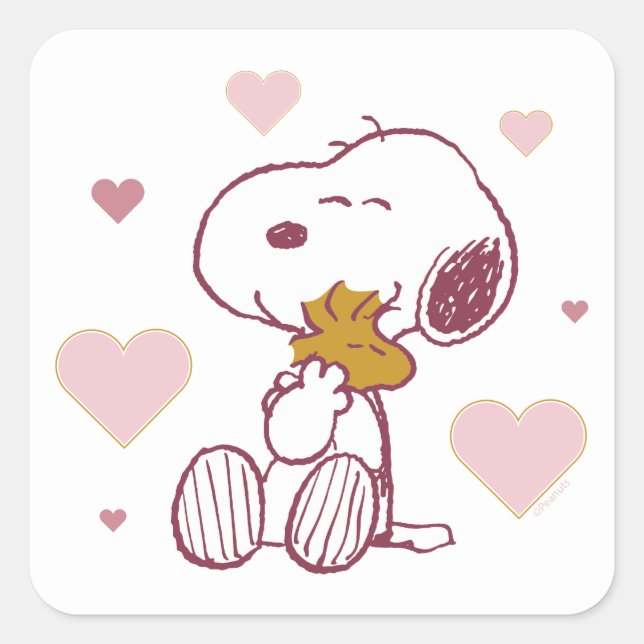 Snoopy & Woodstock - Love is Snuggles & Cuddles Square Sticker (Front)