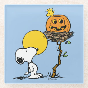 Snoopy & Woodstock Nest With Jack O' Lantern Glass Coaster