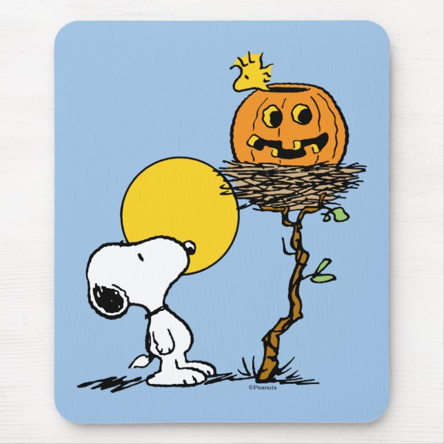 Snoopy & Woodstock Nest With Jack O' Lantern Mouse Mat (Front)