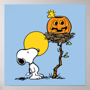 Snoopy & Woodstock Nest With Jack O' Lantern Poster