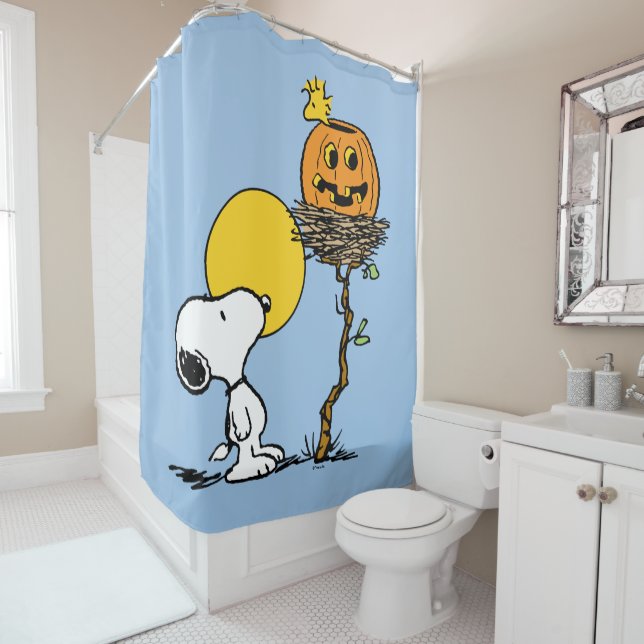 Snoopy & Woodstock Nest With Jack O' Lantern Shower Curtain (In Situ)