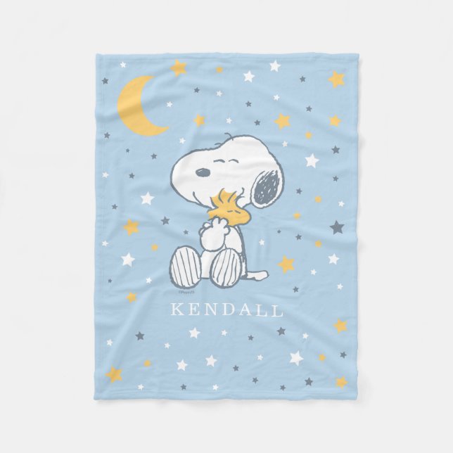 Snoopy & Woodstock | Over the Moon Baby Shower Fleece Blanket (Front)