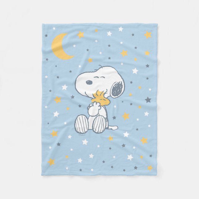 Snoopy & Woodstock | Over the Moon Baby Shower Fleece Blanket (Front)